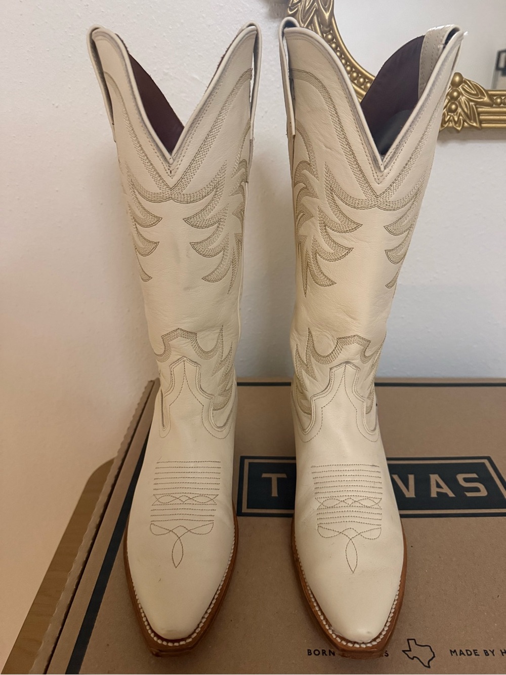 Tecovas ANNIE Bone Calfskin Cowboy Boots